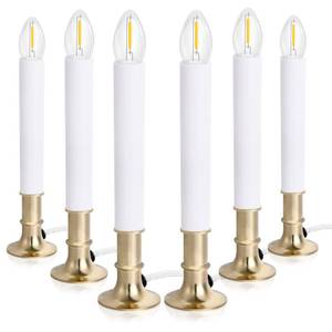 lot 13656 image: 6-Pack Dusk to Dawn Electric Christmas Window Candle Lights with Shatterproof Plastic LED Bulbs, Plug-in Corded Window Candle Lamps, Auto OnOff Light Sensor, 6 Suction Cups Included, Warm White