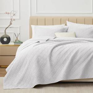 lot 13659 image: EXQ Home Quilt Set FullQueen Size White 3 Piece,Lightweight Soft Coverlet Squares Pattern Bedspread Set for All Seasons(1 Quilt,2 Pillow Shams) (needs washed)