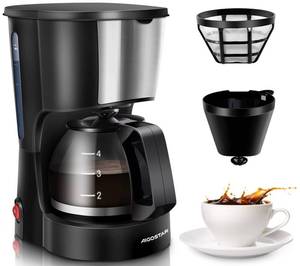 lot 13670 image: Aigostar Buck - Coffee Makers, 4 Cup Coffee Maker with Coffee Filter and Glass Carafe, Small Drip Coffee Machines with Stainless Steel Decoration for Home, Travel & Office, Black