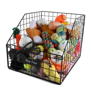 lot 13677 image: Geyecete dog toy basket Pet wire folding dog toy bin Trapezoid dog toy box Dog Toys Storage Toy box for dogs Chew-Proof Dog Food Toy Storage Container