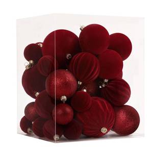 lot 13678 image: 42 Pcs Mix Size Velvet Ornaments Christmas Balls, 4 Styles Shatterproof Flocked Velvet Christmas Balls Bulk, Xmas Decorative Hanging Ornaments (Red)