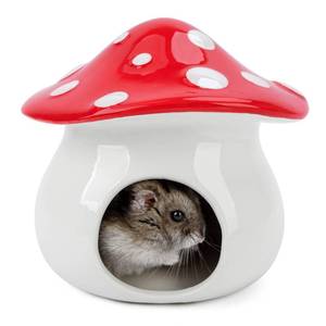 lot 13688 image: Niteangel Ceramic Hamster Habitat Hideout - Hideaway House for Syrian Dwarf Hamster Mice Gerbils Lemmings or Other Similar-Sized Small Pet (Mushroom-Shaped)