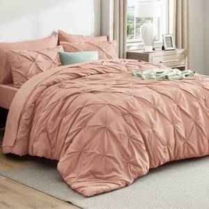 lot 13698 image: Bedsure King Size Comforter Set Dusty Pink - Bed in a Bag Bedding Set 7 Pieces, GentleSoft�� Pintuck Bed Set Gift for Family, Pinch Pleat Dusty Pink Comforter with Sheets, Pillowcases & Shams