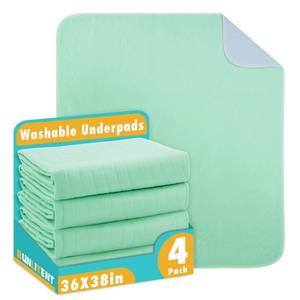 lot 13699 image: Bunlitent Washable Underpads, 36 x 38, 4 Pack, Green, Heavy Absorbency Reusable Bedwetting Incontinence Pads for Kids, Adults, Elderly, and Pets