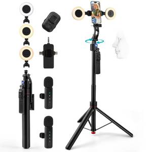 lot 13700 image: Heliora Vlogging Kit for iPhoneAndroid, 70��Auto Face Tracking Tripod Auto-Open Tripod Stand for iPhone with Light, Wireless Microphones with Remote, YouTube Starter kit for TikTok, Vlogging
