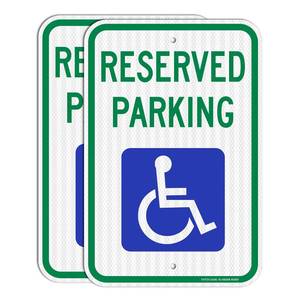 lot 14431 image: (2 Pack) Reserved Handicap Parking Sign with Wheelchair Picture, 18 x 12 Engineer Grade Reflective Sheeting, Rust Free Aluminum, Weather Resistant, Waterproof, Durable Ink