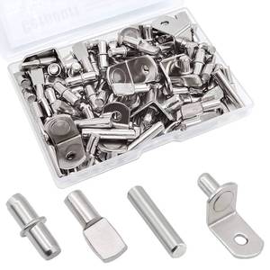 lot 14438 image: 104Pcs Shelf Pins Kit,4 Styles Nickel Plated Shelf Support Pegs,Bookshelf Pegs for Shelves,Cabinet Shelf Bracket Pegs Shelf Pins Holders for Kitchen Furniture & Closet ( 5mm & 14inch )