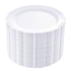 lot 14439 image: DaYammi 60PCS White Plastic Plates, Heavy Duty White Disposable Plates Premium 10inch Dinner Plates Hard Plastic Plates Disposable for Party Wedding Bridal Shower