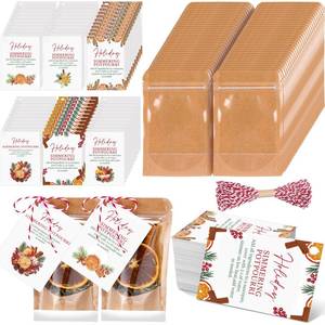lot 14445 image: Gueevin 60 Pcs Small Christmas Stovetop Potpourri Gifts 3.5 x 5.5 Inches Kraft Paper Pouch Small Resealable Simmer Pouch Pot Bags with Window Simmer Instruction Stovetop Potpourri Paper Tags and Rope