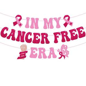 lot 14453 image: In My Cancer Free Era Banner, Breast Cancer Awareness Month Decor, Pink Ribbon Party Supplies, Breast Survivor Themed Decorations, Peace Out Chemo Decorative, Women Warrior Garland