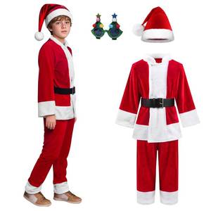 lot 14455 image: Kids Christmas Santa Costume Suit Cosplay Deluxe Plush Claus Costume for Boys Girls Halloween Christmas Party Outfits Red