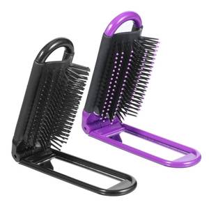 lot 14468 image: 2 Pcs Foldable Hair Brush with Mirror, Portable Mini Travel Brush, Pocket Size Comb for Gym, Trip, Purse, Swimming