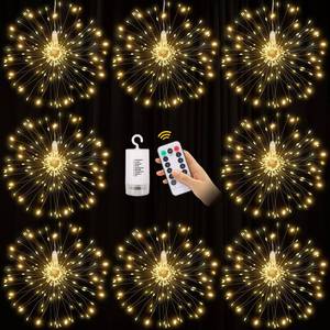 lot 14475 image: 8 Pack Copper Wire Firework Lights, 120 LED String Lights with Remote Control - 8 Modes, Waterproof for Party, Home, Christmas, Garden & Outdoor Decoration