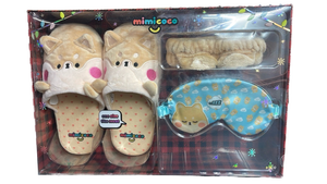 lot 15070 image: Mimicoco Plush Shiba Dog Slippers with Sleep Mask Set