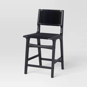 lot 15080 image: Ceylon Woven Counter Height Barstool Black - Threshold�� Rubberwood Frame, Metal Hardware, Fixed 24 Seat Height