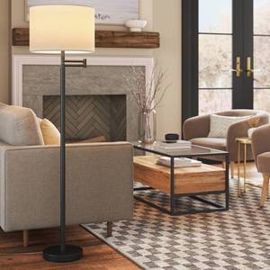 lot 15085 image: 16 Metal Column Swing Arm Floor Lamp BlackWhite - Threshold�� Adjustable, Modern Design