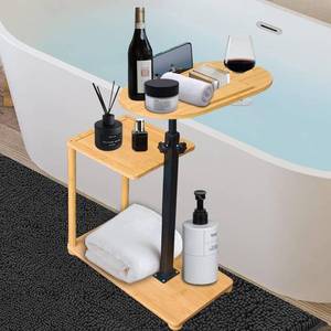 lot 15103 image: Bathtub Tray, 3 Layer Bathtub Tray Table with Adjustable Height, Enhanced Stability, Freestanding Premium Bamboo Bath Tub Tray for Spa,Bathtub, Bed, Sofa, Couch with Wine Glass Hold (3 Layer)��
