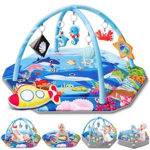 lot 15110 image: Baby Gym Play Mat, 8-in-1 Ocean Theme Tummy Time Mat & Ball Pit, Washable Baby Activity Play Mat for Visual, Hearing, Sensory, Motor Development, Baby Toys Gift for Toddler Infant 0-3-6-9-12-18 Months