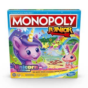 lot 15117 image: Monopoly Junior Unicorn Edition Board Game  Magical-Themed Indoor Family Game  2 to 4 Players  Preschool Games  Kids Gifts  Ages 5 and Up (Amazon Exclusive) missing cards