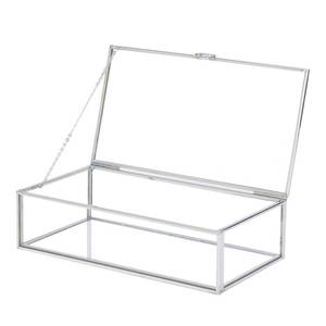 lot 15118 image: WHSLILR Vintage Glass Jewelry Box Keepsake Box with Hinged Lid, Great for Storage TrinketJewelryCardPhoto, Stainless Steel Decorative Box for Dresser-15612EBXG
