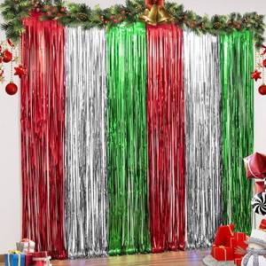 lot 16142 image: LOLStar 3 Pack Christmas Party Decorations 3.3 x 6.6ft Foil Fringe Curtains Red Silver Green Tinsel Metallic Photobooth Props Backdrop Streamers for Christmas in July, New Year, Ugly Sweater Party