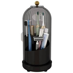 lot 16145 image: Zufudo Toothbrush Holders with Cover, Drainage Rotating Electric Toothbrush Organizer, 3 Slots Tooth Brush Holder for Bathroom Counter, Gray Black