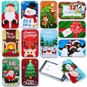 lot 16149 image: JOYIN 12PCS Gift Card Holder Boxes Christmas, 4.33�� x 2.6�� x 0.6�� Tins Money Cash Holders Unique for Xmas Holiday Birthday Present Decor, Party Favors, Silver Coin Boxes with Lids in 12 Designs