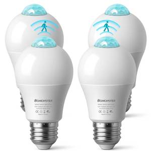 lot 16150 image: 4-Pack Motion Sensor Light Bulbs, 12W(100W Equivalent) E26 A19 Security LED Bulb OutdoorIndoor, Motion Activated Dusk to Dawn Bulb(Energy Efficient) for Front Porch, Garage, Basement, Hallway, Stairs