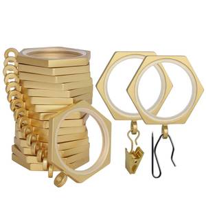 lot 16155 image: BlastHome� Luxury Curtain Rings - Premium Metal with Quiet, Smooth, Removable Nylon Inserts - Pinhooks and Clips Included - 1 12 Inside Diameter - 18 Rings for Two Standard Curtains - Brushed Gold