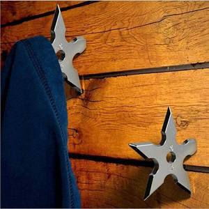 lot 16181 image: PRATIQUE Ninja Coat Hooks 2 Pack, Darts Star Wall Mounted Hooks, Stainless Steel Clothes Hats Hanger Holder (Steel Ninja)