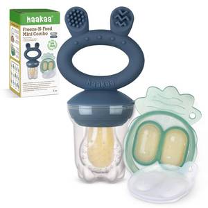 lot 16188 image: Haakaa Baby Fruit Food Feeder & Mini Freezer Nibble Tray Combo, Breastmilk Popsicle Molds for Baby Cooling Relief, BPA Free Silicone Feeder for Safe Infant Self Feeding, 4 Month (Steel Blue)