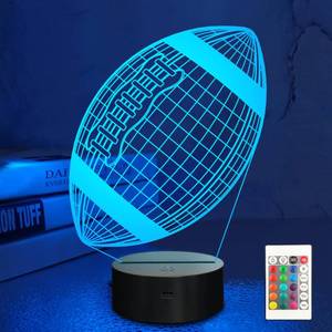 lot 16204 image: Lampeez Football Gifts Night Light, Kids 3D American Football Night Light Optical Illusion Rugby Lamp with 16 Colors Changing Remote Birthday Xmas Valentine Gift Idea for Sport Fan Boys Girls