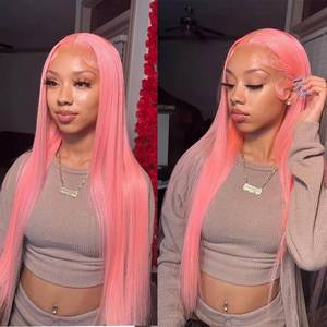 lot 16212 image: ORIGEN Pink Lace Front Wigs with Baby Hair for Black Women Human Hair Pre Plucked Straight Colored 13x4 Lace Frontal Glueless Wig 26 Inch 180% Density