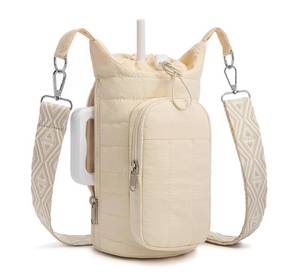lot 16227 image: WOOMADA Water Bottle Holder Bag with Strap, 4032 oz Crossbody Bag Gym Accessories, Sling Purses for Women(Beige)