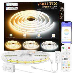 lot 16230 image: PAUTIX CCT COB LED Strip Light White Tunable 3200LEDs,CRI90 16.4ft5m Dimmable 2700K-6500K 24V LED Tape Lights Kit,Work with AlexaGoogle Assistant,for Under Cabinet Bedroom Kitchen DIY Lighting