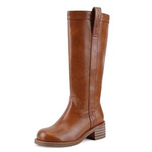 lot 1192 image: UBWDU Womens Knee High Boots Square Toe Platform Chunky Block Heel Banana Campus Boots Wide Calf Low Heel Riding Tall Booties Saddle 9.5