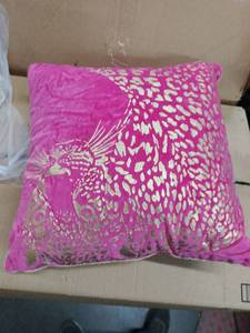 lot 1207 image: Pink decorative pillow with gold coloring on it approximately 18x18