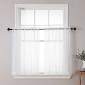 lot 2361 image: Chyhomenyc White Sheer Curtains 36 inch Length 2 Panels Set, Light Filtering Voile Rod Pocket Short Window Curtians for Bathroom Living Room Farmhouse Small Windows, Each 42Wx36L in, 2PCS, White