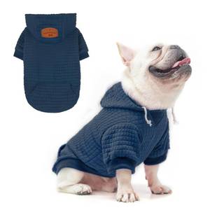 lot 2365 image: BEAUTYZOO Small Dog Hoodie Sweater with Pockets, Dog Clothes for Small Medium Dogs Boy Girl, Waffle-Like Laminated Cotton Pet Coats with Hat and Leash Hole, Navy Blue ML