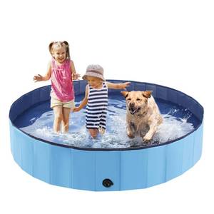 lot 3553 image: Eooqi Foldable Dog Pool, Portable Pet Bath Tub and Kiddie Swimming Pool, Collapsible Bathtub for Puppies, Small, Medium and Large Dogs, Cats and Kids, 55 x 12 in, Blue