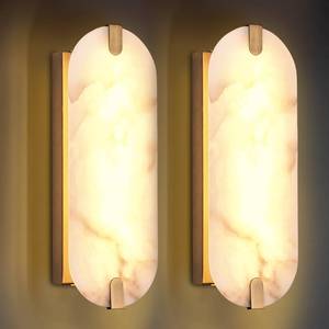 lot 3556 image: 14.17in Alabaster Wall Sconces, Natural Marble Wall Light Set of Two, Modern LED Alabaster Sconces for Living Room Indoor Wall Lamps for Dining Room Stairs Bedroom,Brushed Gold