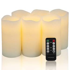 lot 3557 image: H-BLOSSOM Flameless Candles Battery Operated Real Wax Pillar LED Candles with 10 Key Remote Control Cycling 24 Hours Timer Set of 6 (3 x 6 Remote)