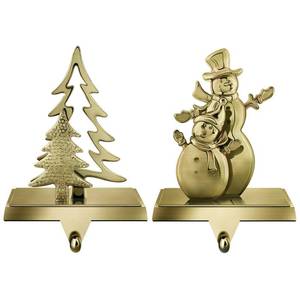 lot 3559 image: MCEAST 2 Pieces Christmas Stocking Holders Snowman and Christmas Tree Stocking Hooks Mantel Stocking Hangers for Christmas Decoration, Bronze