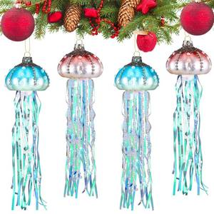 lot 3570 image: Suncalla 4 Pcs Jellyfish Christmas Tree Ornaments Glass Pearl Jellyfish Hanging Ornaments Coastal Beach Theme Christmas Decor Pendants for Holiday Wedding Party Home Porch Door