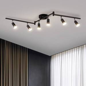 lot 3577 image: Bojim 6 Light LED Track Lighting Kit, Ceiling Spot Lighting with Adjustable Light Heads & Foldable Light Arms, Matte Black Kitchen Track Lighting (GU10 Socket, Bulbs Not Included)