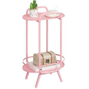 lot 3581 image: HOOBRO Small Round Side Table, Pink Cute Nightstand, 2 Tier Oval End Table with Storage Tray, for Living Room, Girls Bedroom, Dorm PK184BZ01