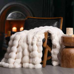 lot 3591 image: EverGrace Ultra Soft Luxury Fluffy Faux Rabbit Fur Throw Blanket, Thick Warm Bubble Throw for Bed, Cozy Plush Reversible Blankets for Couch, Chair, Sofa, Ivory White, 50x60 Inches