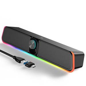 lot 3602 image: BUSP-HYY Computer Speakers - Wired USB Powered Bluetooth Computer Sound Bar with RGB & Volume Knob, HiFi Stereo Portable Gaming Sound Bar Speaker for Desktop Monitor, PC, Laptop, Tablets, Mac AirPro