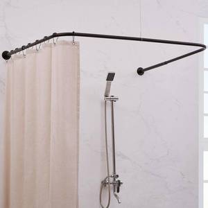 lot 3613 image: Crkmire U Shaped Shower Curtain Rod, Both Sides 23.6-52, Middle 31-46.7 Adjustable U Shape Shower Rod No-Sagging Curtain Rod for Bathroom Bathtub with 12 Ring Hooks & Ceiling Support
