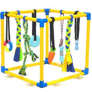 lot 3614 image: IAIGOGO Puppy Play Gym with 8 Hanging Toys for Teething &Chewing, Interactive Activity Center for Small Dogs to Relieve Boredom & Anxiety, Indoor Enrichment Toys to Keep Them Busy (Square)